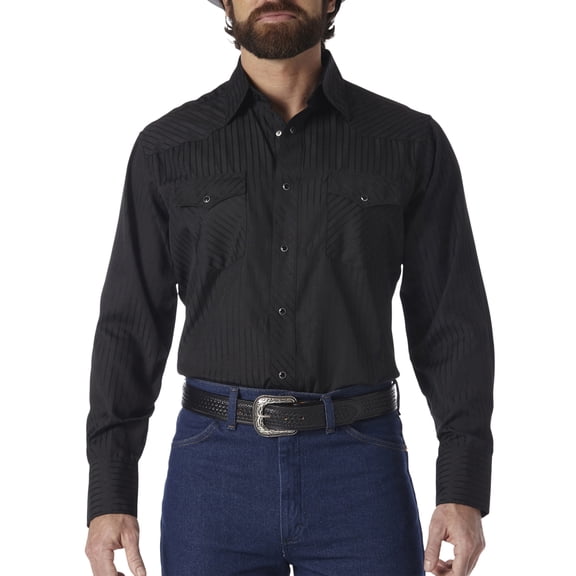 Wrangler Men's and Big & Tall Men's Long Sleeve Western Snap Dobby Striped Shirt