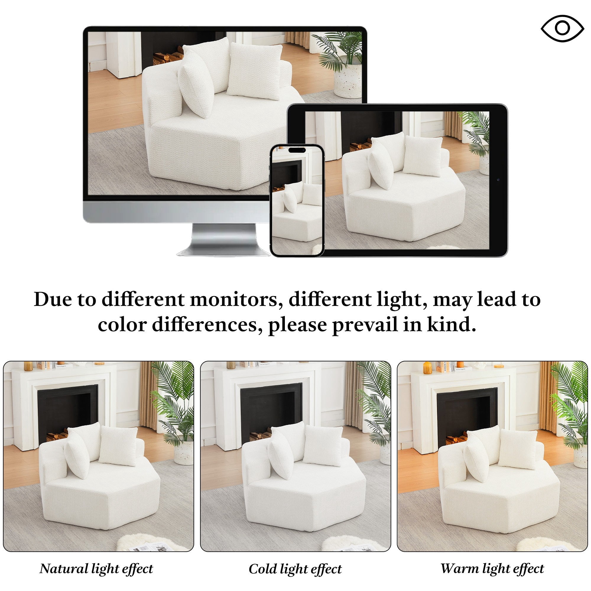 Sailvan 54" Modern Hexagonal Modular Circular Sofa, Chenille Upholstered Single Lounge Chair with 3 Pillows for Living Room & Game Room Beige