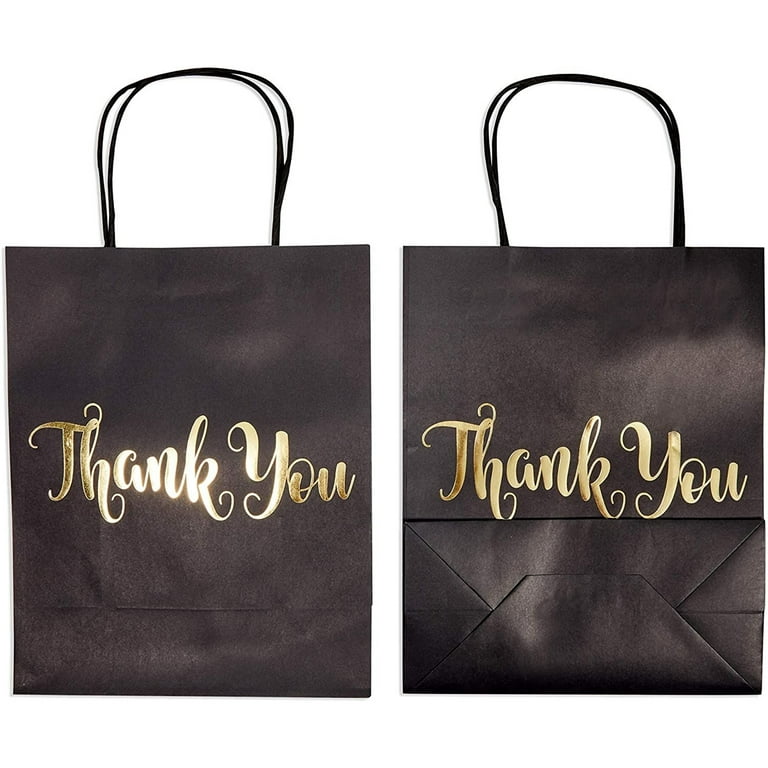 24 Pack Medium Black Thank You Party Favor Paper Goodie Gift Bags with  Handles, Gold Foil 