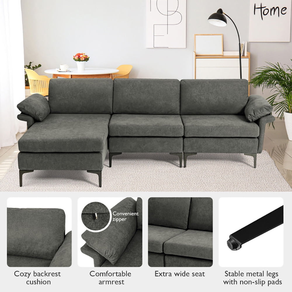 Finihen L-shaped Sectional Sofa Couch, Convertible Sectional Sofa, Extra Large Modular L-shaped Sectional Sofa with Reversible Chaise for 4-5 People, for Living Room, Gray Finihen L-shaped Sectional Sofa Couch, Convertible Sectional Sofa, Extra Large Modular L-shaped Sectional Sofa with Reversible Chaise for 4-5 People, for Living Room, Gray