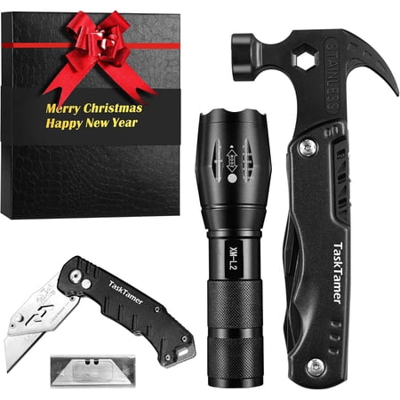 Christmas Gift Multitool Gifts Set for Christmas with Multitool Hammer Utility Knife & Tactical Flashlight Stocking Stuffers Men Women EDC Tools for Car Emergency and Outdoor Adventures
