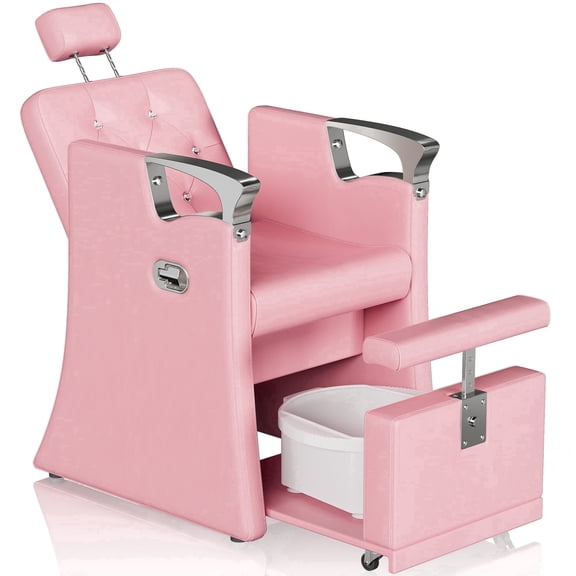 KIGOTY Reclining Pedicure Chair No Plumbing, Pedicure Station with Foot Bath & Hidden Platform, Adjustable Nail Salon Chair for Manicure Pedicure，Pink