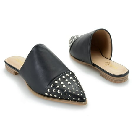 

mod x Stud Detailed Faux Leather Pointed Toe Mules