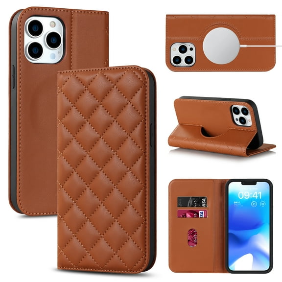 Feishell Wallet Case Designed for iPhone 13 Pro Max (6.7 inch),Compatible with MagSafe Charger,Stylish PU Leather Magnetic Closure Folio RFID Blocking Protection Card Slots Flip Kickstand Phone ,Brown