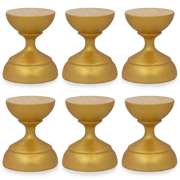Set of 6 Metallic Gold Wooden Ukrainian Egg Sphere Stand Holder Display 1.6 Inches