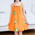thumbnail image 2 of EnJoCho Girls Princess Dress Girls Summer Orange Cute Flower Print Ruffle Edge Bow Neckline Girls' Fashion Sleeveless Strap Home Casual Dress Cute Little Girl Party Dress, 2 of 5