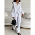 thumbnail image 4 of Conjunto de dos piezas de Top informal holgado para mujer, Tops blancos de manga larga, conjuntos de pantalones con cordones, traje de mujer con cuello vuelto 2024, 4 of 5