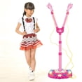 thumbnail image 3 of Kids Girl Pink Twin Micrófono con soporte ajustable, luz y música Rosado Sunnimix Máquina de karaoke para niños, 3 of 8