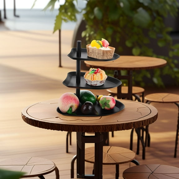 Raindrops Hemoton 3 Tiered Tray Stand Coffee Table Decor 1 Set Stainless Steel Three Tier Serving Tray for Fruit Cupcake Display Black