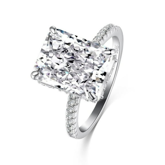 5 Carat Hidden Halo Anniversary Wedding Ring CZ Crushed Ice Radiant Cut Engagement Rings 925 Sterling Silver Promise Ring for Women Her Wife Girlfriend Size 5-9