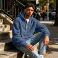 thumbnail image 7 of Pullover Hoodies for Men Polar Fleece Quarter Zip Up Drop Shoulder Sweatshirt Men Drawstring Hooded Street Fashion Pullovers, 7 of 7