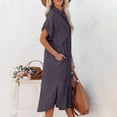 thumbnail image 6 of Ernkv Clearance Midi Denim Dress with Pocket for Women Solid Color Short Sleeve Lapel Neck Dress Button Elegant Leisure Retro Holiday Beach Trendy Clothing Summer Dark Gray XXL, 6 of 9