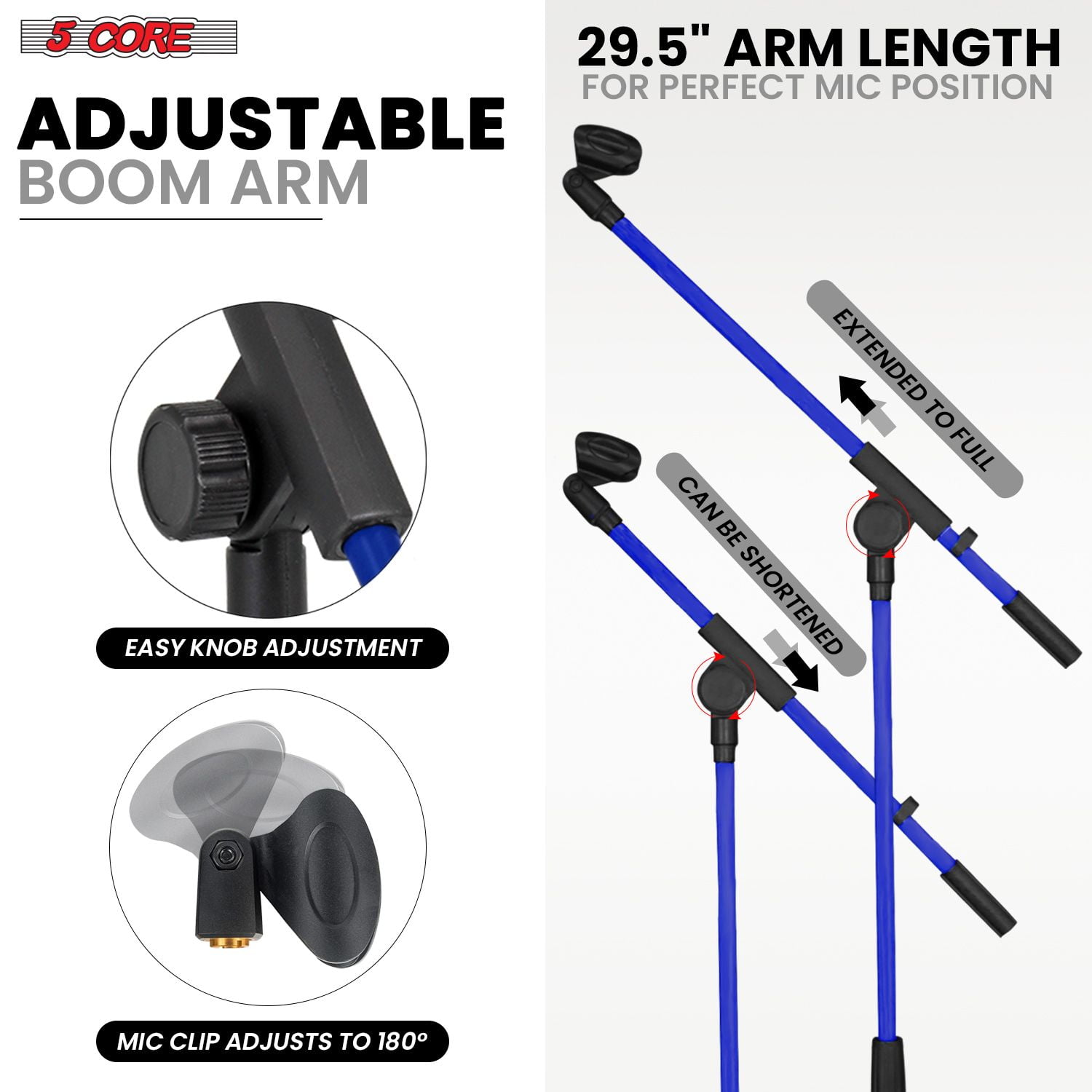 4-Pack Adjustable Tripod Microphone Stands - 18" to 72" Height, 29.5" Boom Arm, 180° Rotation, Heavy-Duty Steel, Portable
