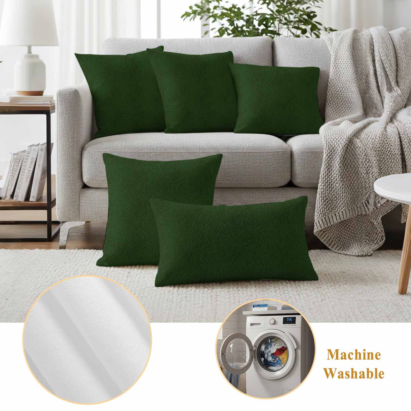 Solid Dark Green Outdoor Waterproof Pillow Covers, Retro Minimalism Abstract Denim Texture Decorative Square Throw Pillowcase Sofa Cushion Sham for Patio/Couch/Chair, 18"x18" 2 Pack