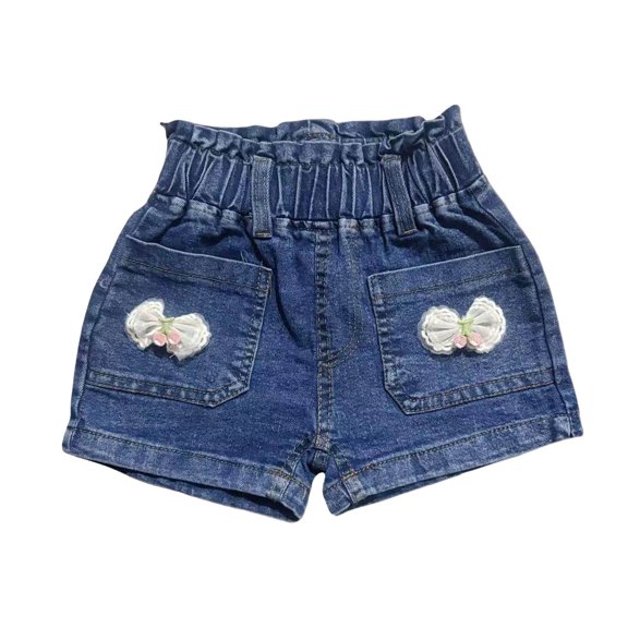 QNANSPI Girls Jean Shorts, Denim Shorts, Little Girls Summer Solid Color Elastic Waist Jean Shorts Lightweight Everyday Outdoor Playwear for Toddlers 1-8 Years