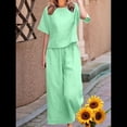 thumbnail image 4 of Conjunto de 2 Piezas para Mujer: Blusa de Media con Cuello y Pantalón con Bolsillos, Informal para el Trabajo y Viajes. Verde XL, 4 of 6