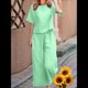 thumbnail image 4 of Conjunto de 2 Piezas para Mujer: Blusa de Media con Cuello y Pantalón con Bolsillos, Informal para el Trabajo y Viajes. Verde XXL, 4 of 6