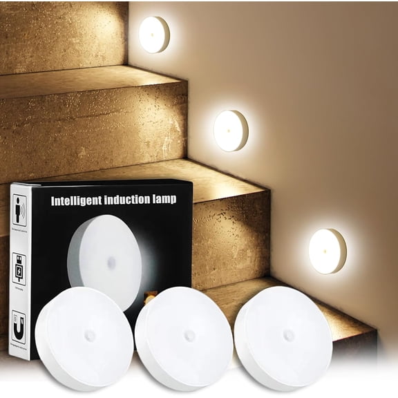 Magnetic Motion Sensor Light for Cruise Ship, 3 Pack LED Rechargeable Night Light, Battery Operated Cordless for Cabin Bathroom Hallway(3pcs)