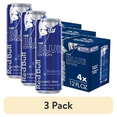(3 pack) Red Bull Blue Edition Energy Drink, Blueberry, 114mg Caffeine, 12 fl. oz., Pack of 4 Cans