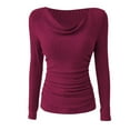 thumbnail image 5 of Women's Slim Fit Cowl Neck Sweater, Ribbed Knit Ruched Top, Long Sleeve Casual Shirt, Solid Color Basic Top, Everyday Wear Tops, Draped Cowl Neck Sweater Hot Pink XXL, 5 of 8