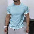 thumbnail image 2 of Sngxgn Mens Short Sleeve Round-Neck T-Shirt, Loose Casual Tops in Solid Colors, Soft and Breathable Basic Tees(Blue,XXXL), 2 of 5