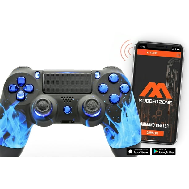 Blue Fire Illuminating PS4 PRO Smart Rapid Fire Modded Controller Mods
