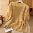 thumbnail image 5 of MIXUE Womens Summer Tops Solid Color Round Neck Botton Long Sleeve Retro Loose Tshirts Streetwear,Yellow,M, 5 of 8