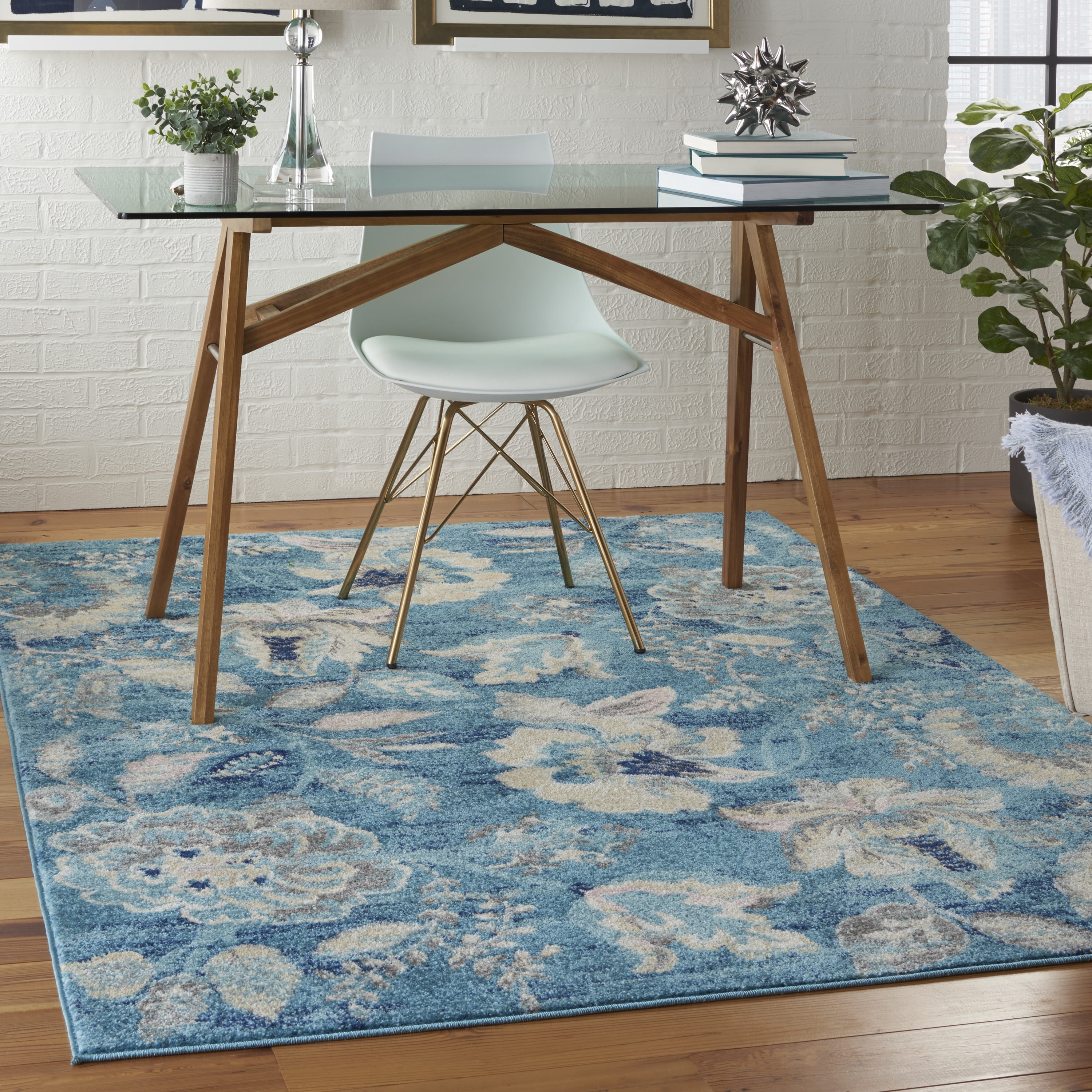 Serene Modern Floral Turquoise 4' x 6' Area Rug, (4' x 6')