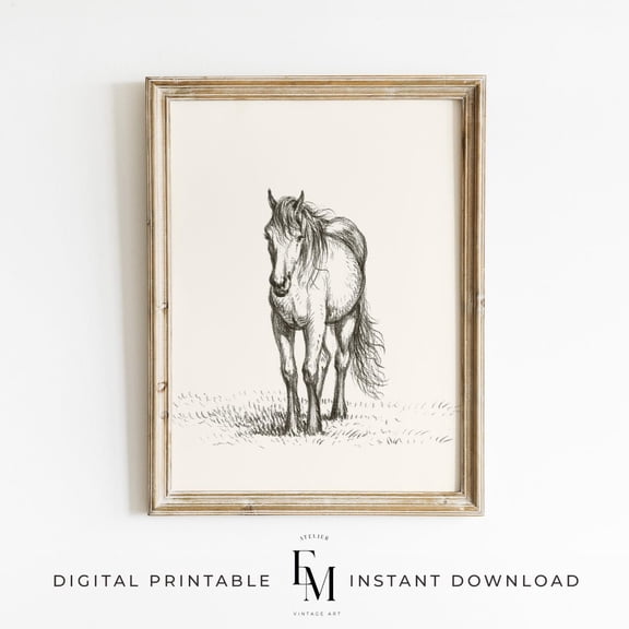 Antique Horse Sketch Western Wall Art Farmhouse Horse Drawing Vintage Horse Print Equestrian Bedroom Decor Country Living Room Horse Decor Home Decor #2591, Unframed Poster Size 8x12