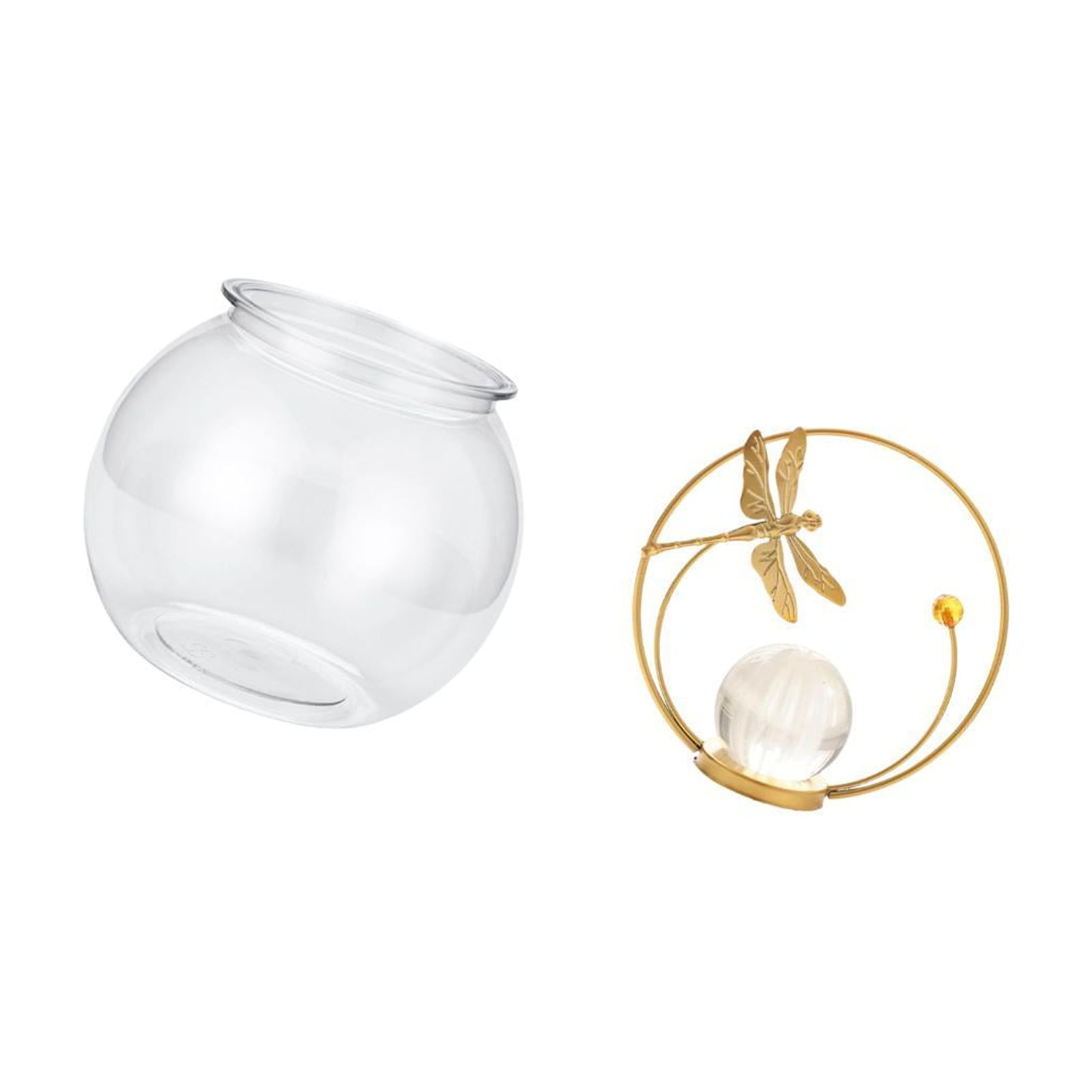 Fish Bowl Vase Crystal Ball Statue Desktop Aquarium Tank Artistic Design Ornament for Home Office Desk Bookshelf