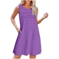 thumbnail image 2 of mfyjkho Vestidos de verano para mujer, Vestido corto plisado de verano para mujer, color liso, suelto, sin mangas, cuello redondo, frontal Vestidos de fiesta para mujer xxl, 2 of 9