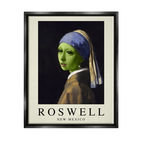 Stupell Industries Funny Alien Girl Roswell NM Travel & Places Painting Black Floater Framed Art Print Wall Art