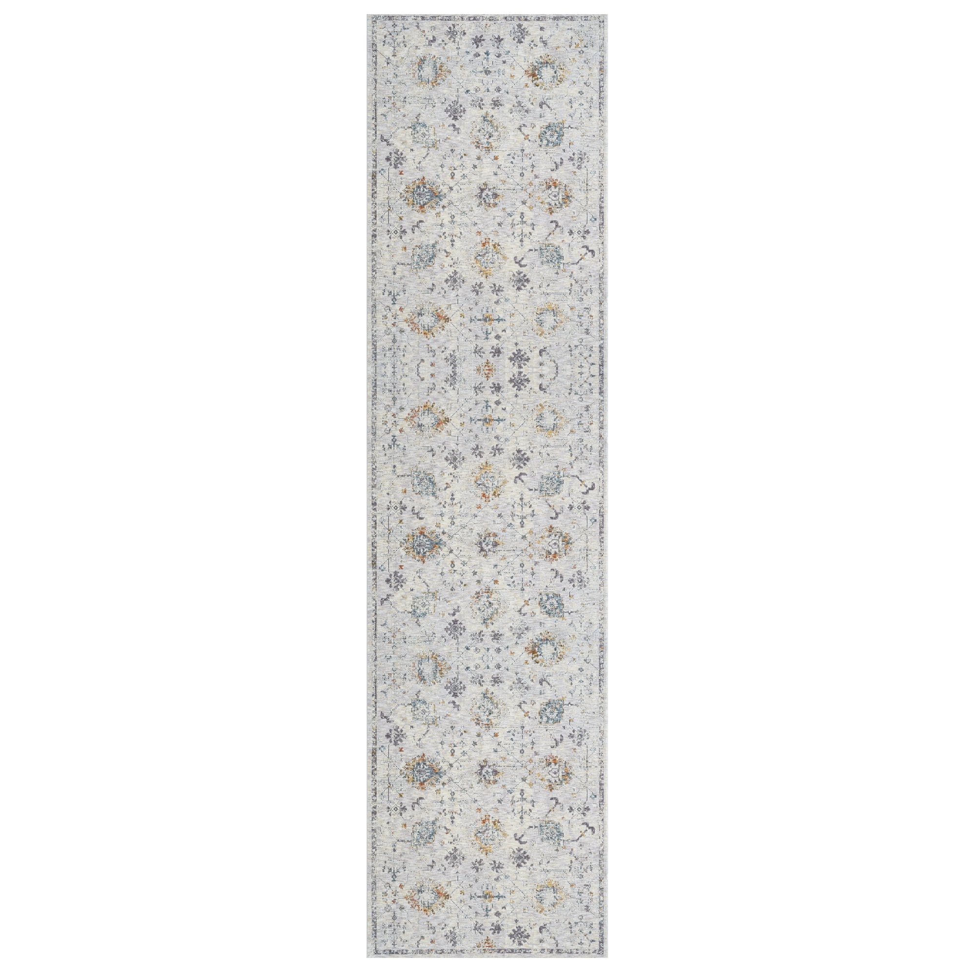 LR Home Alison Aries Bordered Floral Indoor Polyester Area Rug, Gray/Blue, 2'6" x 8'