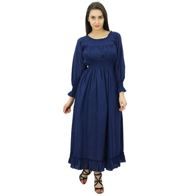 Bimba Robe Maxi Longue Décontractée en Coton pour Femme à Taille Smockée