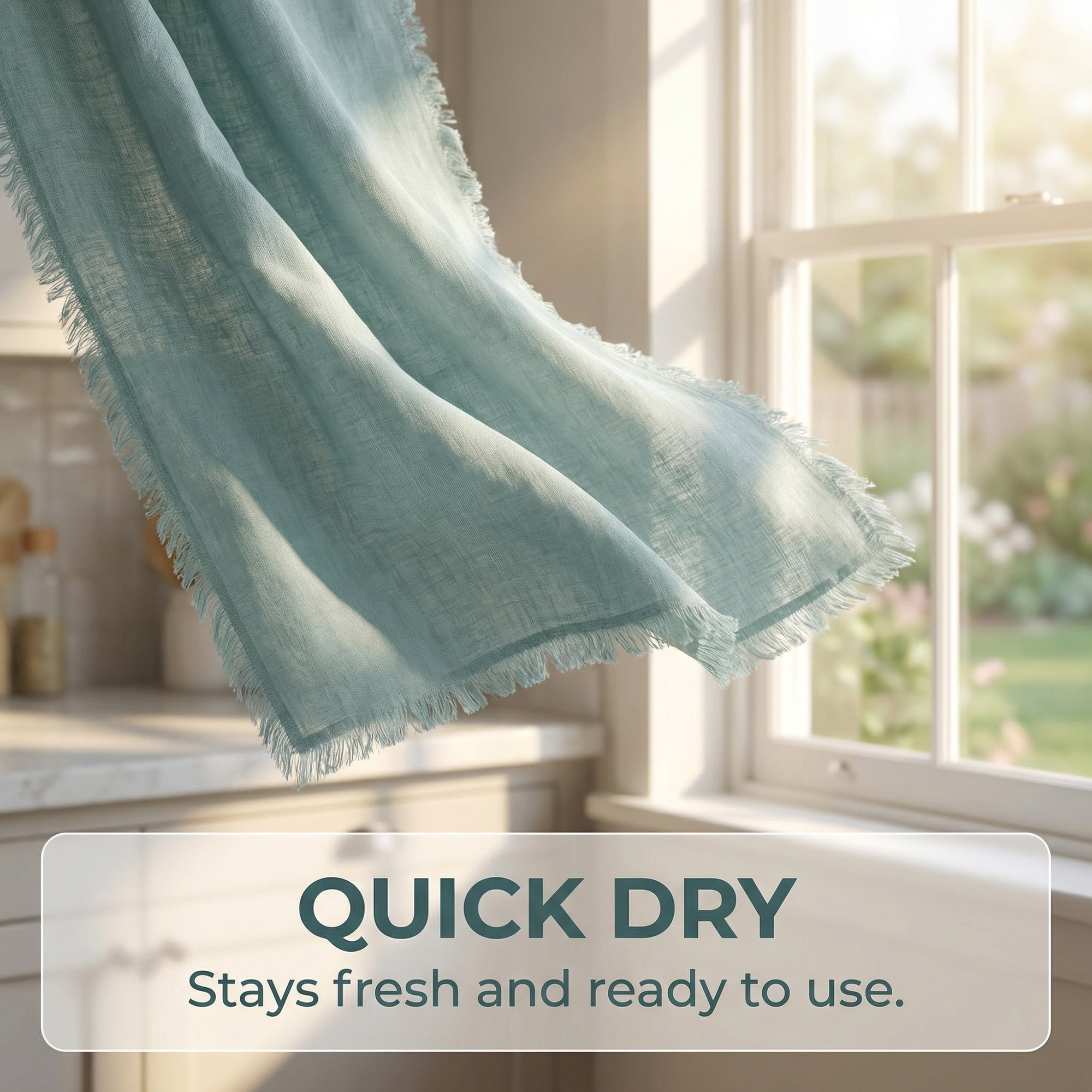 Unique Bargains Cotton Linen Absorbent Kitchen Towels 4 Pack Light Green/Blue 18" x 18"
