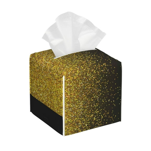 Kdxio Gold Glitter Gradient Print Tissue Box Cover,Square Decorative PU Leather Facial Paper Case Organizer Holder Dispenser for Bathroom,Night Stands,Desk,Car 5.2''X5.2''X5.2''