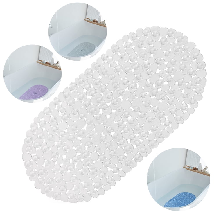 Semfri 27x14 Oval Pebble Bath Mat with Suction Cups, Clear photo 1