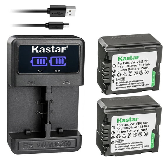 Kastar 2-Pack VW-VBG130 Battery and LED2 USB Charger Compatible with Panasonic SDR-H80P SDR-H80PC SDR-H80R SDR-H80S SDR-H90 SDR-H90K SDR-H90P SDR-H90PC VDR-D50 VDR-D51 VDR-D210 VDR-D220 Camera