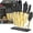 Gold+Acrylic Stand, variant on Golden Kinfe set,Marco Almond KYA23 14-Piece Dishwasher Safe Knife Set with Stand Kitchen Knives Stainless Steel