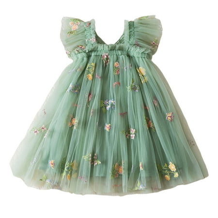 

WUXIAN Toddler Girls Sleeveless Butterfly Embroidery Flowers With Wing Tie Tulle Holiday Dress Dance Party Halloween Dresses Sundress Infants Baby Children Comfort Dailywear