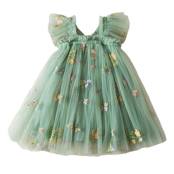 WEAIXIMIUNG Robes pour Filles, Robes de Fête Sans Manches Brodées de Fleurs avec Nœud à l'Ail, Robes de Danse, Vêtements 2-3 Ans