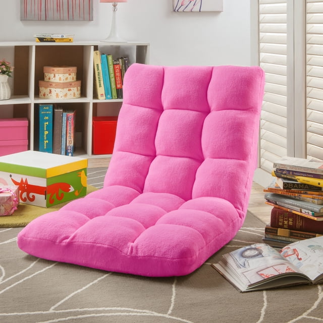Loungie Microplush Recliner Chair Folding Floor Mat Adjustable Gaming Portable, Pink