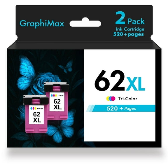 62XL 62 Ink Cartridges Compatible for HP 62 62XL Color Ink for Envy 5540 5640 5660 7640 7644 5740 5741 8000 8040 OfficeJet 200 250 Printer (2 Pack Tri-color)