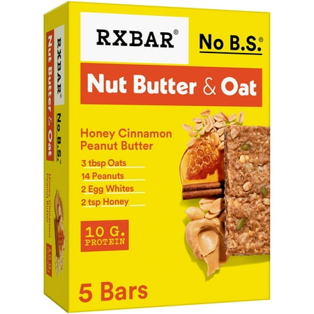 RXBAR Nut Butter and Oat, Honey Cinnamon Peanut Butter Gluten-Free Protein Bars, 5 Count