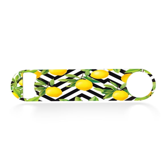 Flat Bottle Opener Heavy Duty Stainless Steel Bottle Opener Beer Flask Tools ​for Kitchen Bar Restaurant, 7 Inch - Lemon Fruit Pattern on Black and White Background