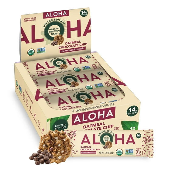 ALOHA Plant Based Protein Bars, Oatmeal, 14g Protein (Pack of 12)