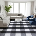 thumbnail image 2 of Ottomanson Living Room Area Rug 7'10" x 9' – Non-Slip Low Pile Carpet for Bedroom & Office, Buffalo Plaid Black/White, 2 of 7