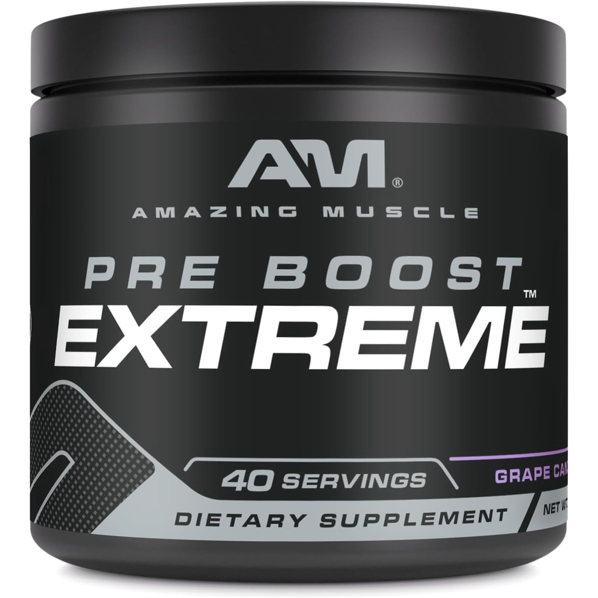 Amazing Muscle Pre Boost Extreme 580 Grams Powder Natural Grape Candy Flavor Supplement | 40 Servings | Pre Workout Supplement | Natural Green Apple Flavor | Made in USA