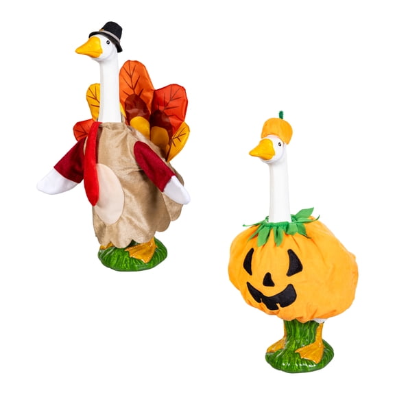 Mainstays Fall Pumpkin & Turkey Porch Goose Outfit, Set of 2, Fits 20" Goose