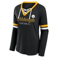 thumbnail image 2 of Women's Fanatics Black Pittsburgh Steelers Won and Done Lace-Up Long Sleeve Fashion Top, 2 of 3